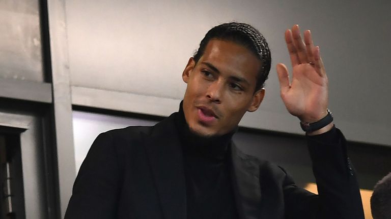 Liverpool's new defender Virgil van Dijk gestures before the English Premier League football match between Liverpool and Leicester at Anfield in Liverpool