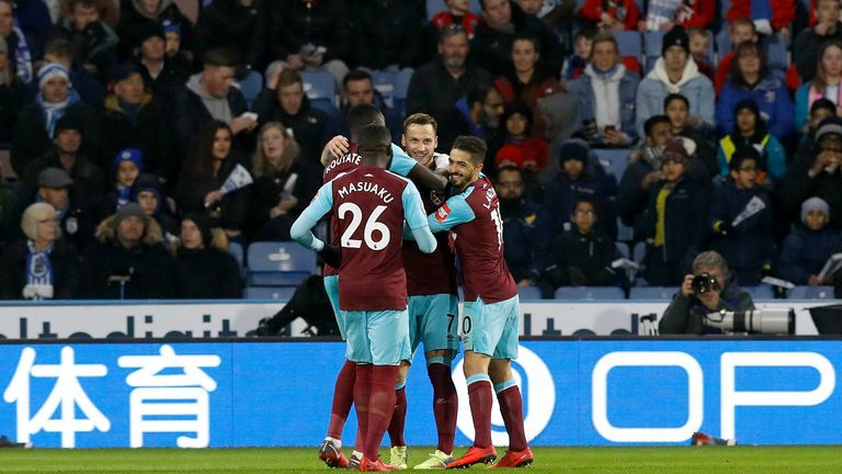 West Ham United's Marko Arnautovic celebrates scoring his side's second goal of the game during the Premier League match at the John Smith's Stadium, Hudde