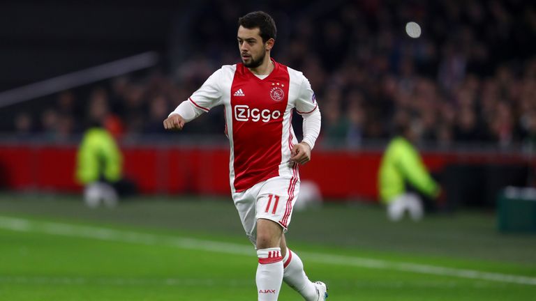 AMSTERDAM, NETHERLANDS - FEBRUARY 23: Amin Younes of Ajax in action during the UEFA Europa League Round of 32 second leg match between Ajax Amsterdam and L
