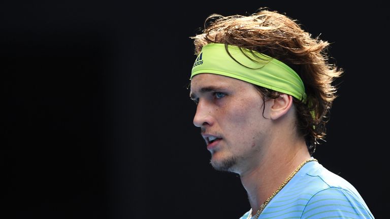 MELBOURNE, AUSTRALIA - JANUARY 20:  Alexander Zverev of Germany looks on during his third round match against Hyeon Chung of Korea on day six of the 2018 A