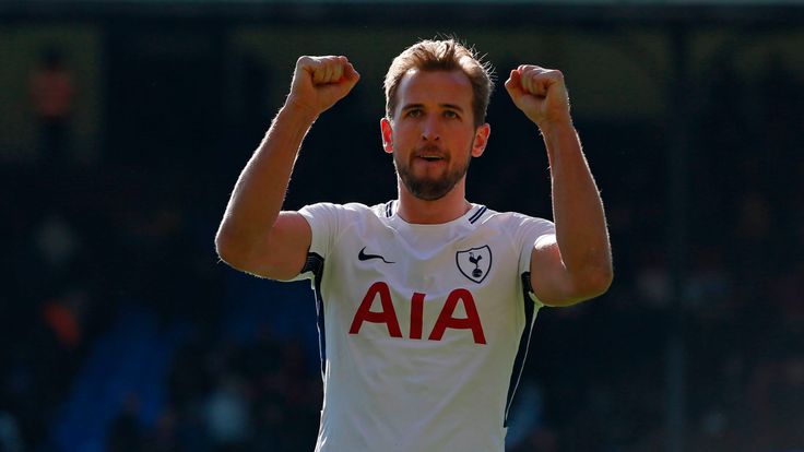 Tottenham striker Harry Kane celebrates on the pitch after the English Premier League football match against Crystal Palace