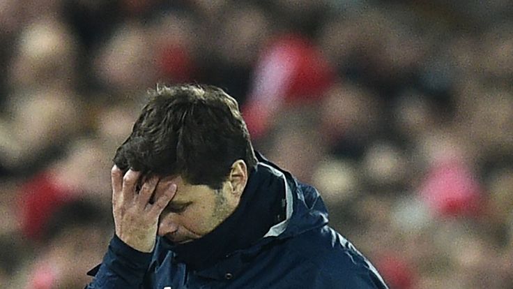 Tottenham head coach Mauricio Pochettino gestures on the touchline during a League Cup fourth round match against Liverpool at Anfield in 2016