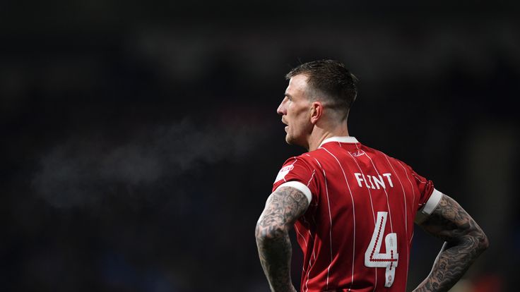 BOLTON, ENGLAND - FEBRUARY 02: Aden Flint of Bristol City looks on during the Sky Bet Championship match between Bolton Wanderers and Bristol City at Macro