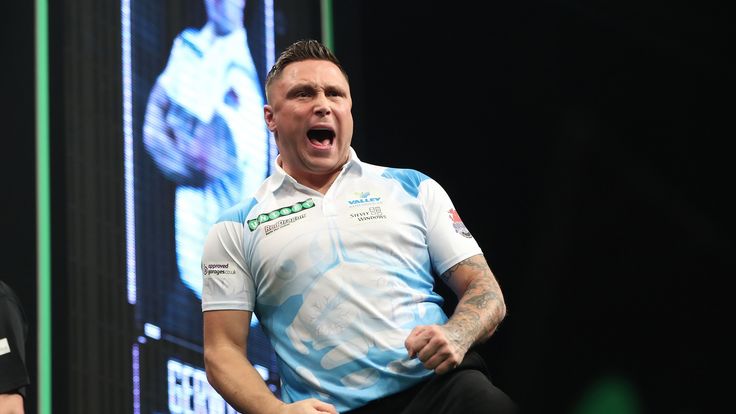 UNIBET PREMIER LEAGUE DARTS 2018.3 ARENA.DUBLIN,.IRELAND.PIC;LAWRENCE LUSTIG .PETER WRIGHT V GERWYN PRICE.GERWYN PRICE IN ACTION