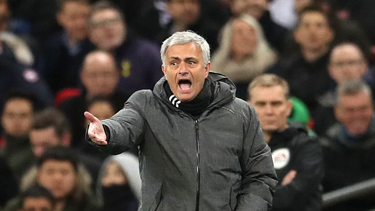 Manchester United manager Jose Mourinho on the touchline during the Premier League match at Wembley Stadium, London.