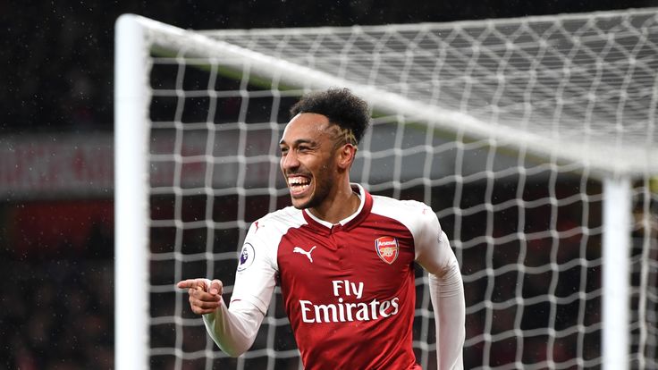 Pierre-Emerick Aubameyang celebrates after scoring Arsenal's fourth