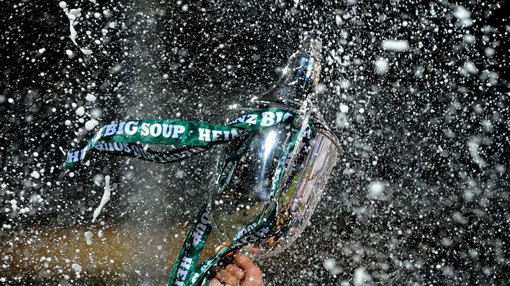 Kevin Sinfield lifts the World Club Challenge trophy back in 2012