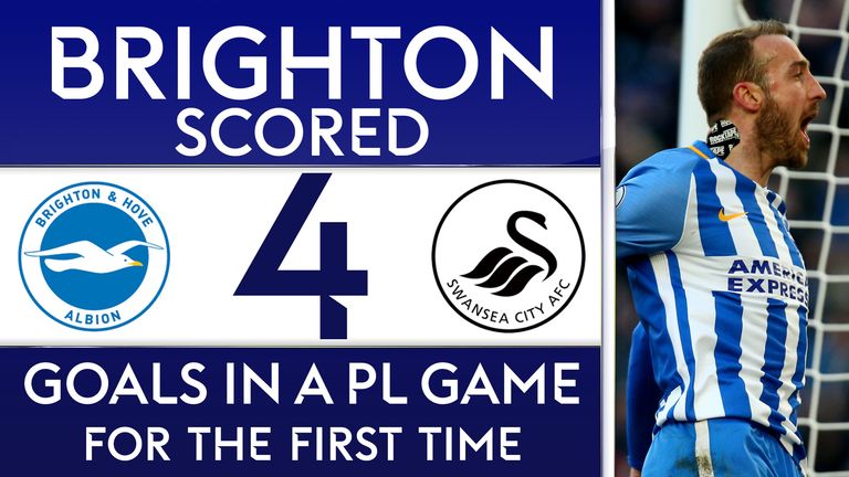 Brighton scored four goals in a Premier League game for the first time in their 4-1 win over Swansea