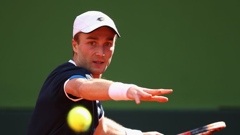 MARBELLA, SPAIN - FEBRUARY 02:  Liam Broady of Great Britain in action in his match against Albert Ramos-Vinolas of Spain during day one of the Davis Cup W