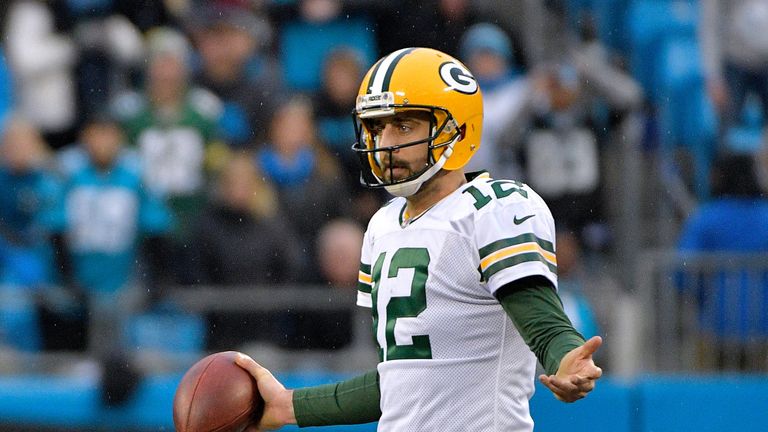 CHARLOTTE, NC - DECEMBER 17:  Aaron Rodgers #12 of the Green Bay Packers reacts during their game against the Carolina Panthers at Bank of America Stadium 