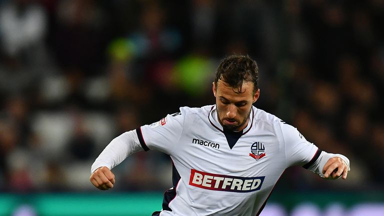 Adam Le Fondre of Bolton Wanderers controls the ball during the Carabao Cup Third Round match between West Ham United and 