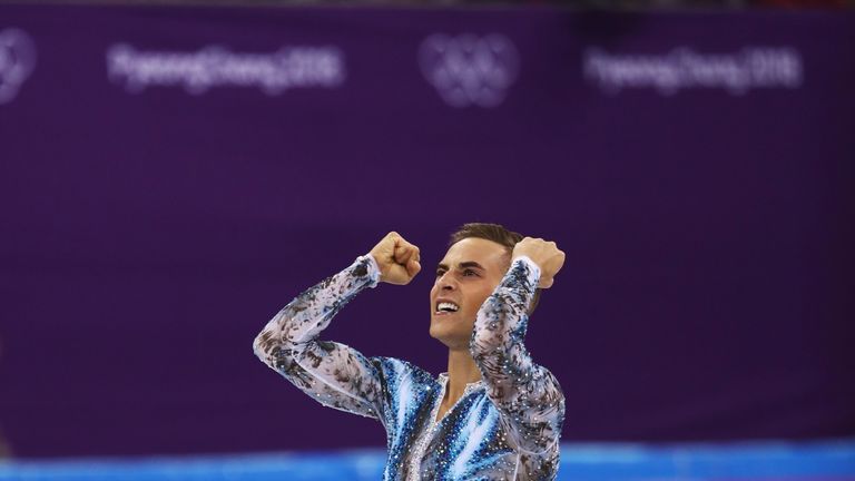 Adam Rippon of the United States skates during the Men's Single Skating section of the Team Event on day three of the Winter Olympics