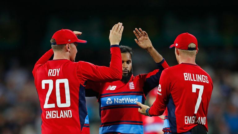 Jason Roy of England celebrates after claiming a catch hit by Glenn Maxwell of Australia which was later ruled not out
