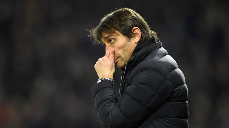 WATFORD, ENGLAND - FEBRUARY 05:  Antonio Conte, Manager of Chelsea reacts during the Premier League match between Watford and Chelsea at Vicarage Road on F