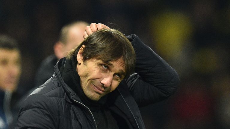 Chelsea's Italian head coach Antonio Conte looks on during the English Premier League football match between Watford and Chelsea at Vicarage Road Stadium i