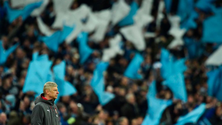 Arsene Wenger looks on with his Arsenal team losing 3-0 in the Carabao Cup Final