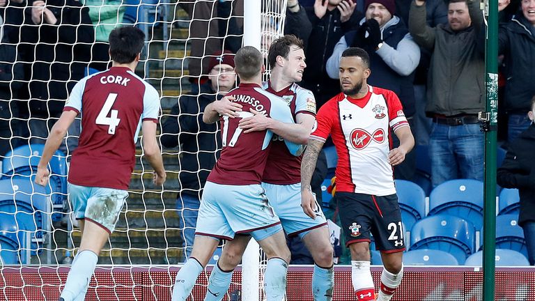 Burnley's Ashley Barnes celebrates scoring his side's first goal of the game during the Premier League match at Turf Moor