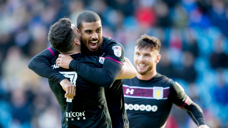 Lewis Grabban celebrates scoring for Aston Villa during the Sky Bet Championship match against Sheffield Wednesday