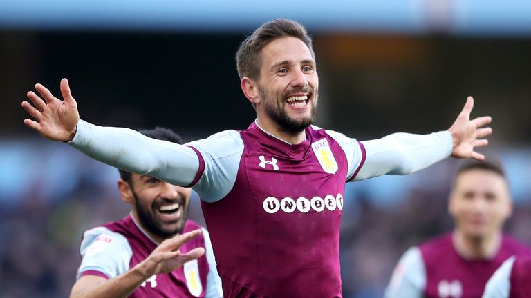 Aston Villa's Conor Hourihane celebrates scoring his side's second goal of the game during the Second City derby