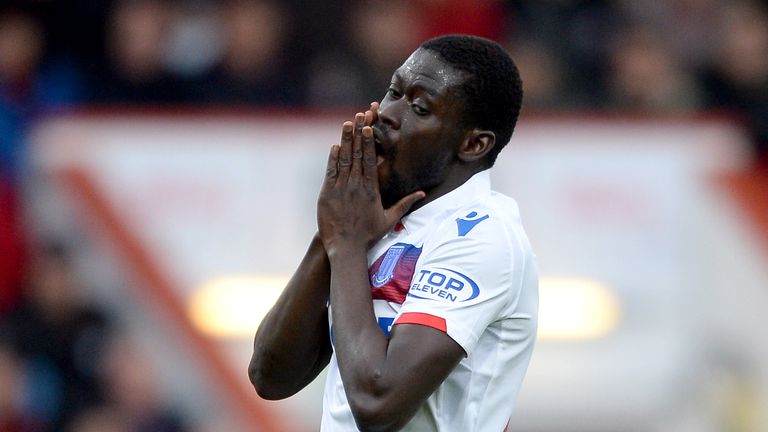 BOURNEMOUTH, ENGLAND - FEBRUARY 03:  Badou Ndiaye of Stoke City reacts during the Premier League match between AFC Bournemouth and Stoke City