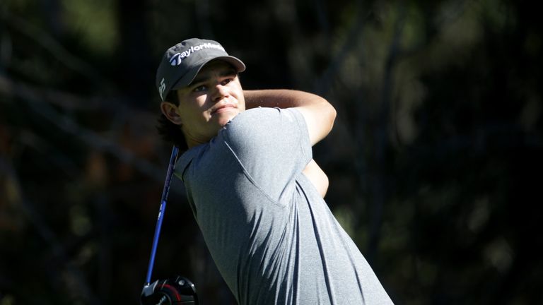 PEBBLE BEACH, CA - FEBRUARY 09:  Beau Hossler plays his shot from the 16th tee during Round Two of the AT&T Pebble Beach Pro-Am at Spyglass Hill Golf Cours