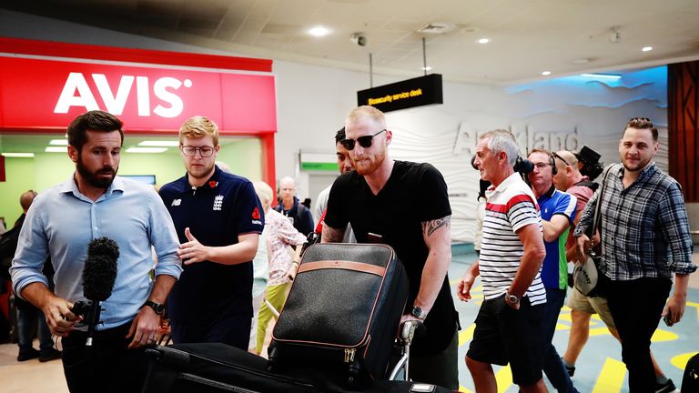 AUCKLAND, NEW ZEALAND - FEBRUARY 16:  English cricketer Ben Stokes arrives at Auckland International Airport on February 16, 2018 in Auckland, New Zealand.