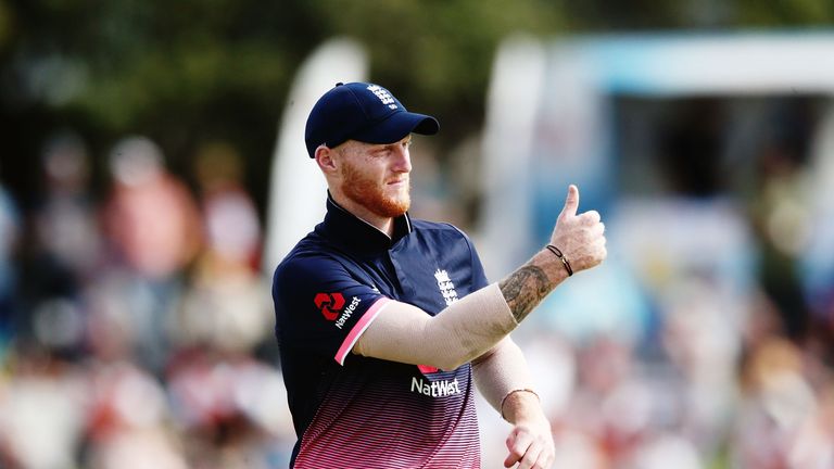 TAURANGA, NEW ZEALAND - FEBRUARY 28:  Ben Stokes of England reacts during game two of the One Day International series between New Zealand and England at B