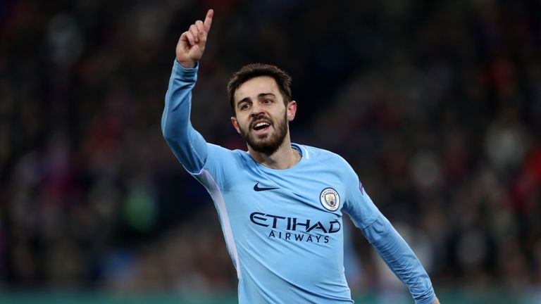 Bernardo Silva celebrates after putting Manchester City 2-0 up against Basel