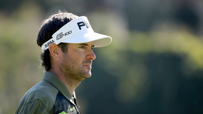 PACIFIC PALISADES, CA - FEBRUARY 17:  Bubba Watson looks on from the second tee during the third round of the Genesis Open at Riviera Country Club on Febru