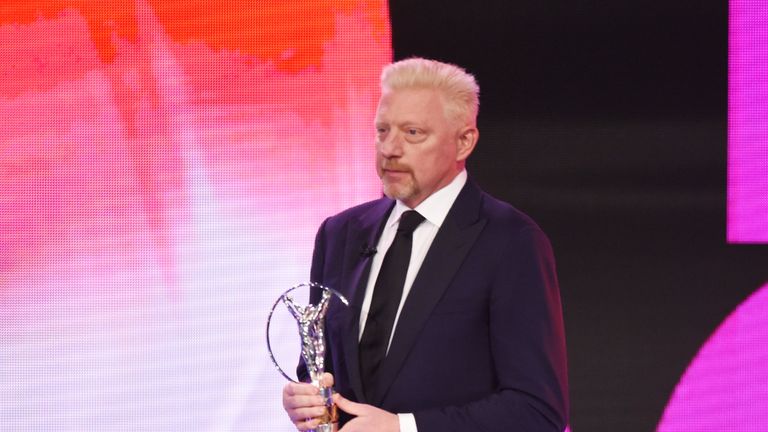 Laureus Academy member Boris Becker walks on stage during the 2018 Laureus World Sports Awards show