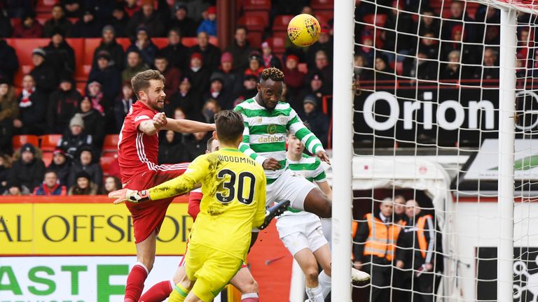 Celtic's Moussa Dembele scores to make it 1-0 against Aberdeen