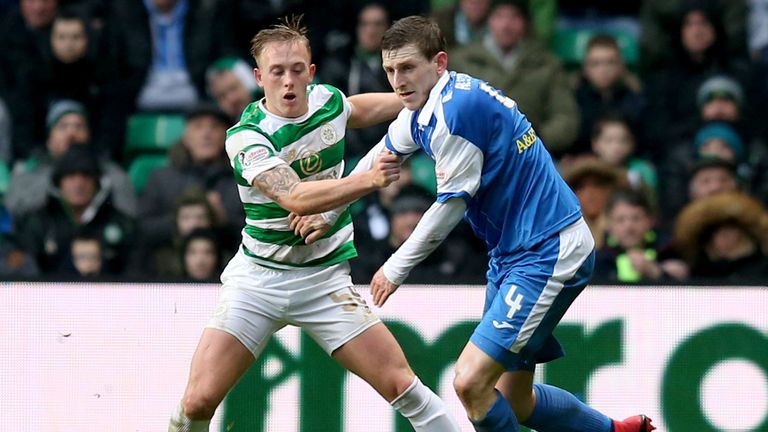 Celtic's Calvin Miller (left) and St Johnstone's Blair Alston battle for the ball