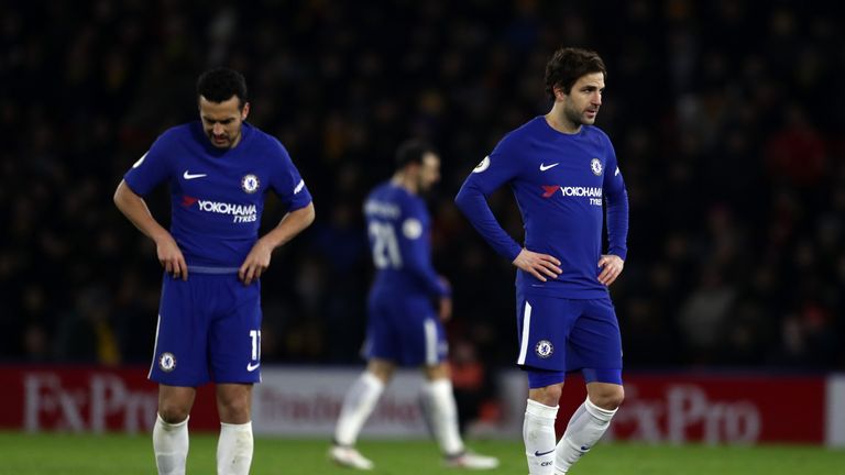 WATFORD, ENGLAND - FEBRUARY 05: A dejected Cesc Fabregas of Chelsea during the Premier League match between Watford and Chelsea at Vicarage Road on Februar
