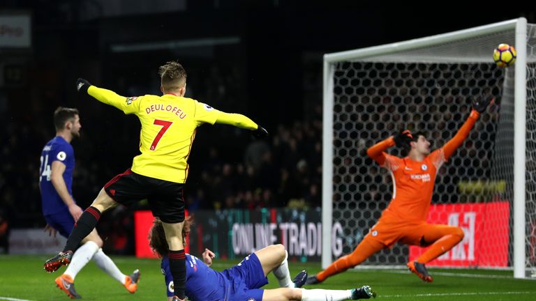 WATFORD, ENGLAND - FEBRUARY 05:  Gerard Deulofeu of Watford miises a chance during the Premier League match between Watford and Chelsea at Vicarage Road on