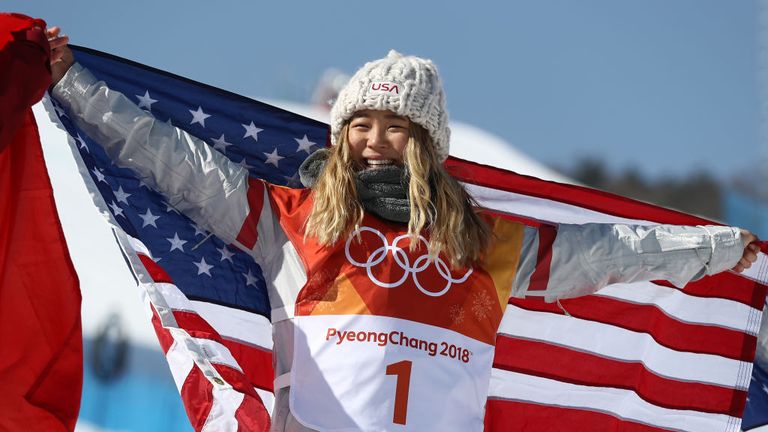 Chloe Kim USA celebrates winning Snowboard Halfpipe gold on day four of the PyeongChang 2018 Winter Olympic Games at Phoenix Snow Park on Fe 13