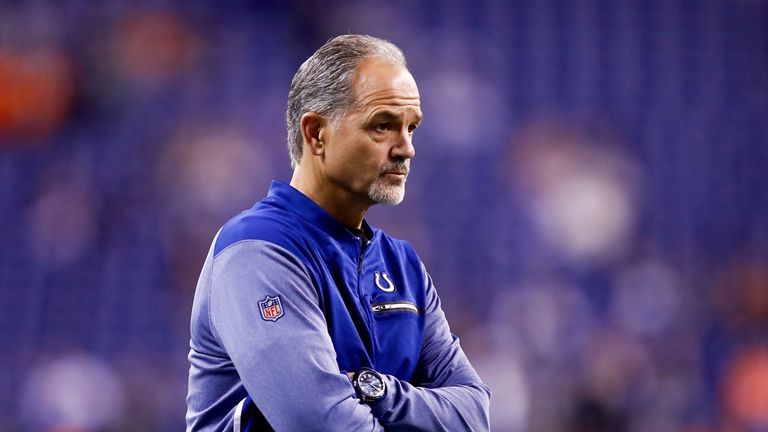 INDIANAPOLIS, IN - DECEMBER 14:  Head coach Chuck Pagano of the Indianapolis Colts looks on prior to the game against the Denver Broncos at Lucas Oil Stadi