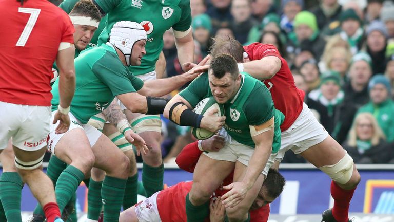 Cian Healy on the charge for Ireland