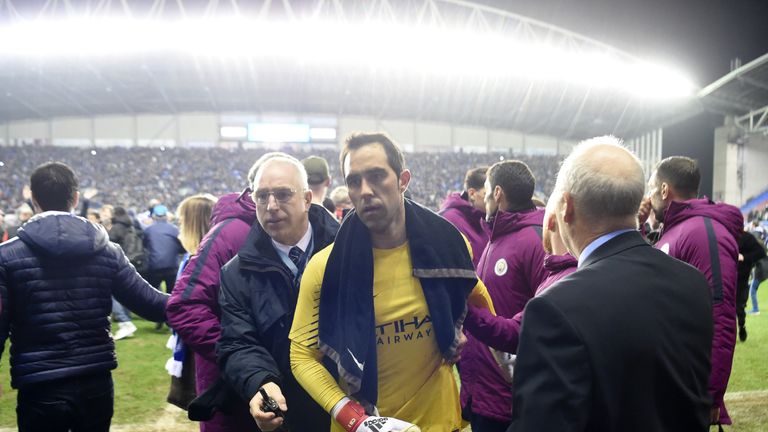 Claudio Bravo heads off the pitch after his City team lost in the FA Cup