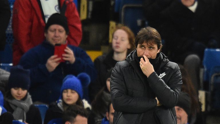 Chelsea's Italian head coach Antonio Conte looks on during the English FA Cup fifth round football match between Chelsea and Hull City at Stamford Bridge i