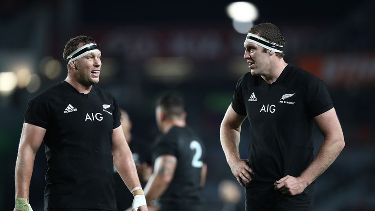 AUCKLAND, NEW ZEALAND - JUNE 16: Wyatt Crockett (L) and Brodie Retallick (R)  during the International Test match between the New Zealand All Blacks and Sa