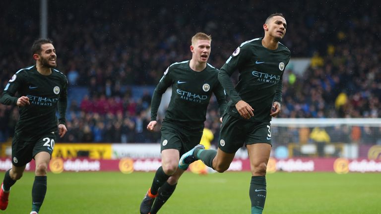 Danilo celebrates after scoring for Manchester City 