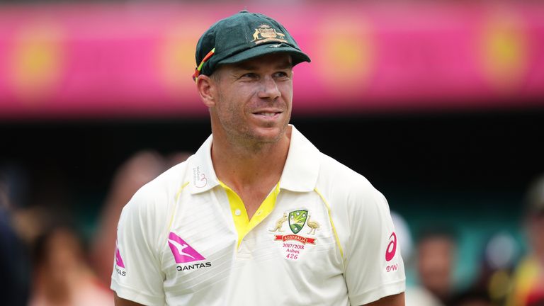 SYDNEY, AUSTRALIA - JANUARY 08:  David Warner of Australia looks on at the presentation during day five  of the Fifth Test match in the 2017/18 Ashes Serie