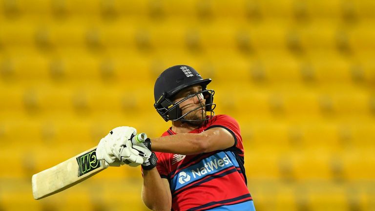 England batsman Dawid Malan hits out during the International Twenty20 match between New Zealand and England at Wes