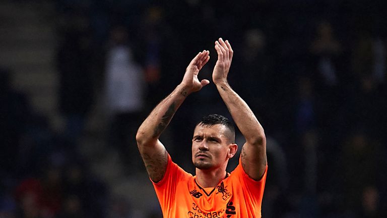 Dejan Lovren celebrates the 5-0 away win over FC Porto in the UEFA Champions League Round of 16 First Leg