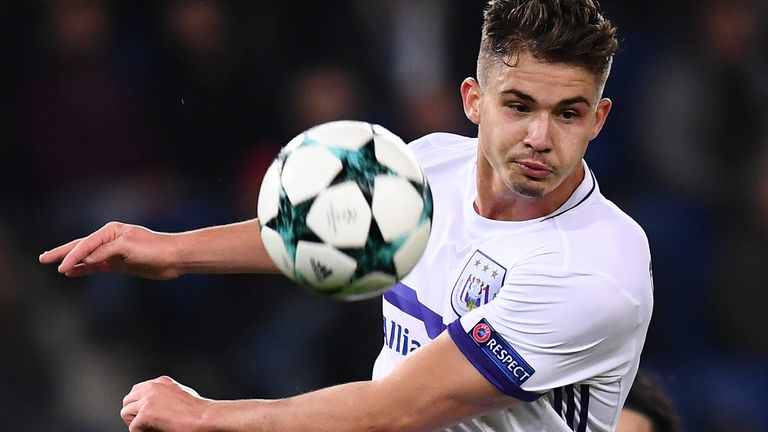 Anderlecht's Belgian midfielder Leander Dendoncker reacts during the UEFA Champions League Group B football match between Paris Saint-Germain (PSG) and And