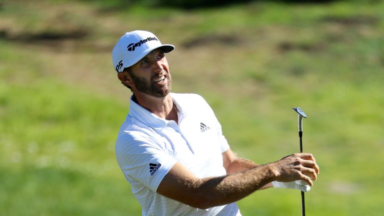 PEBBLE BEACH, CA - FEBRUARY 09:  Dustin Johnson plays his shot on the first hole during Round Two of the AT&T Pebble Beach Pro-Am at Monterey Peninsula Cou