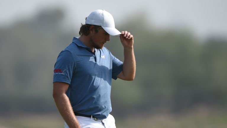 DOHA, QATAR - FEBRUARY 23:  Eddie Pepperell of England reacts on the 14th hole during the second round of the Commercial Bank Qatar Masters at Doha Golf Cl