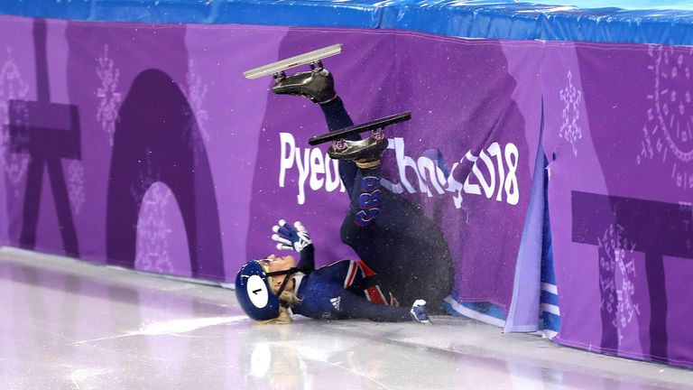 Elise Christie crashes out of the Women's 500m Short Track Speed Skating final in at the 20180 Winter Olympics in Pyeongchang