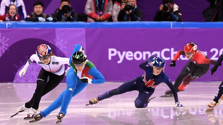 Christie falls on the final lap after appearing to collide with Yara van Kerkhof
