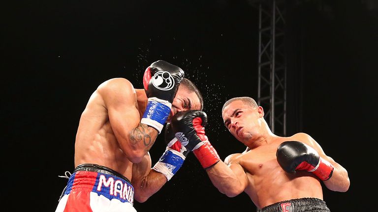 Emmanuel Rodriguez and Elicer Aquino box in the WBC Latino Bantamweight Title PBC match at Hialeah Park & Casino on November 25, 